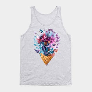 Summer Flowers Bouquet in ice Cream cone, handmade watercolor Tank Top